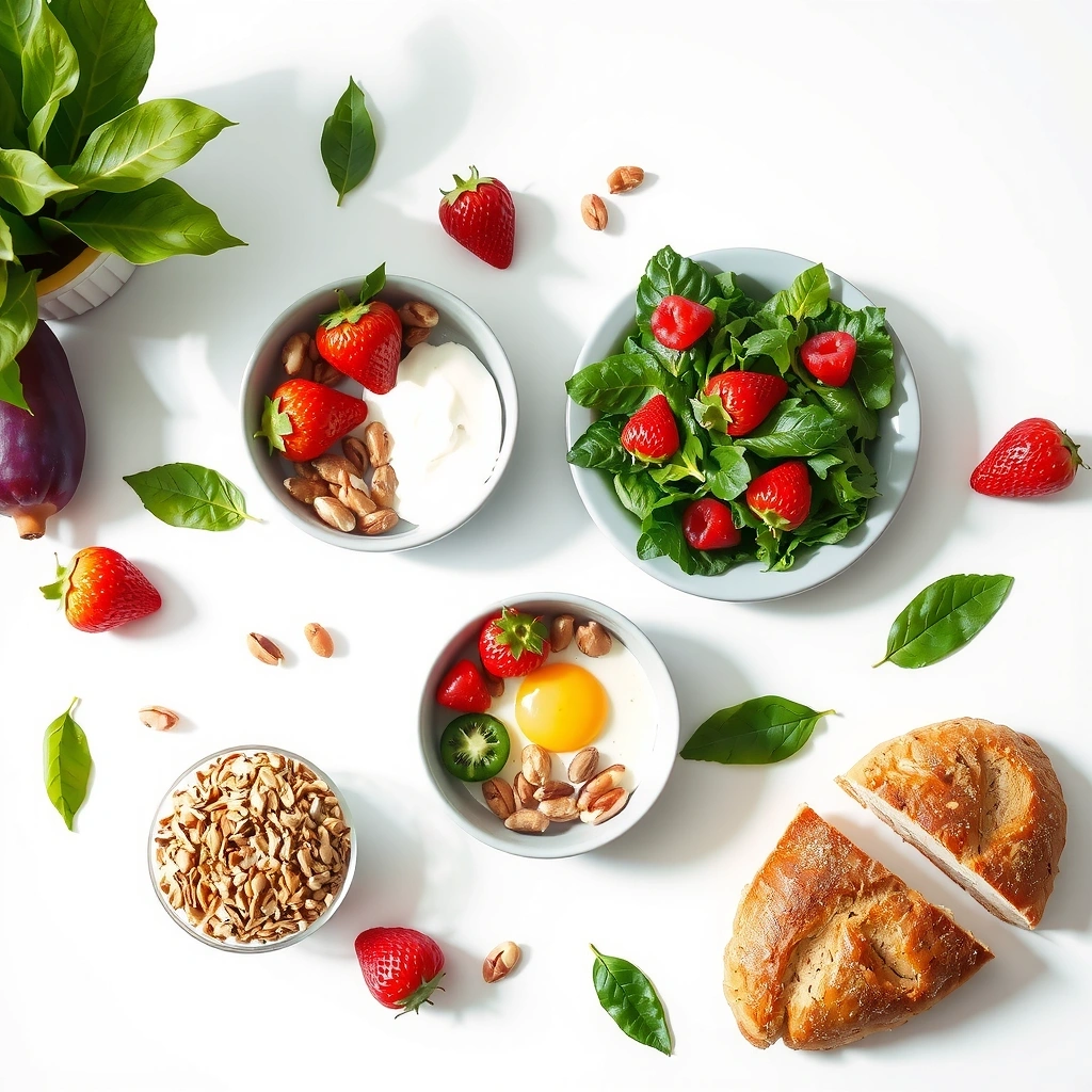 Fundal luminos cu legume proaspete și mic dejun sănătos